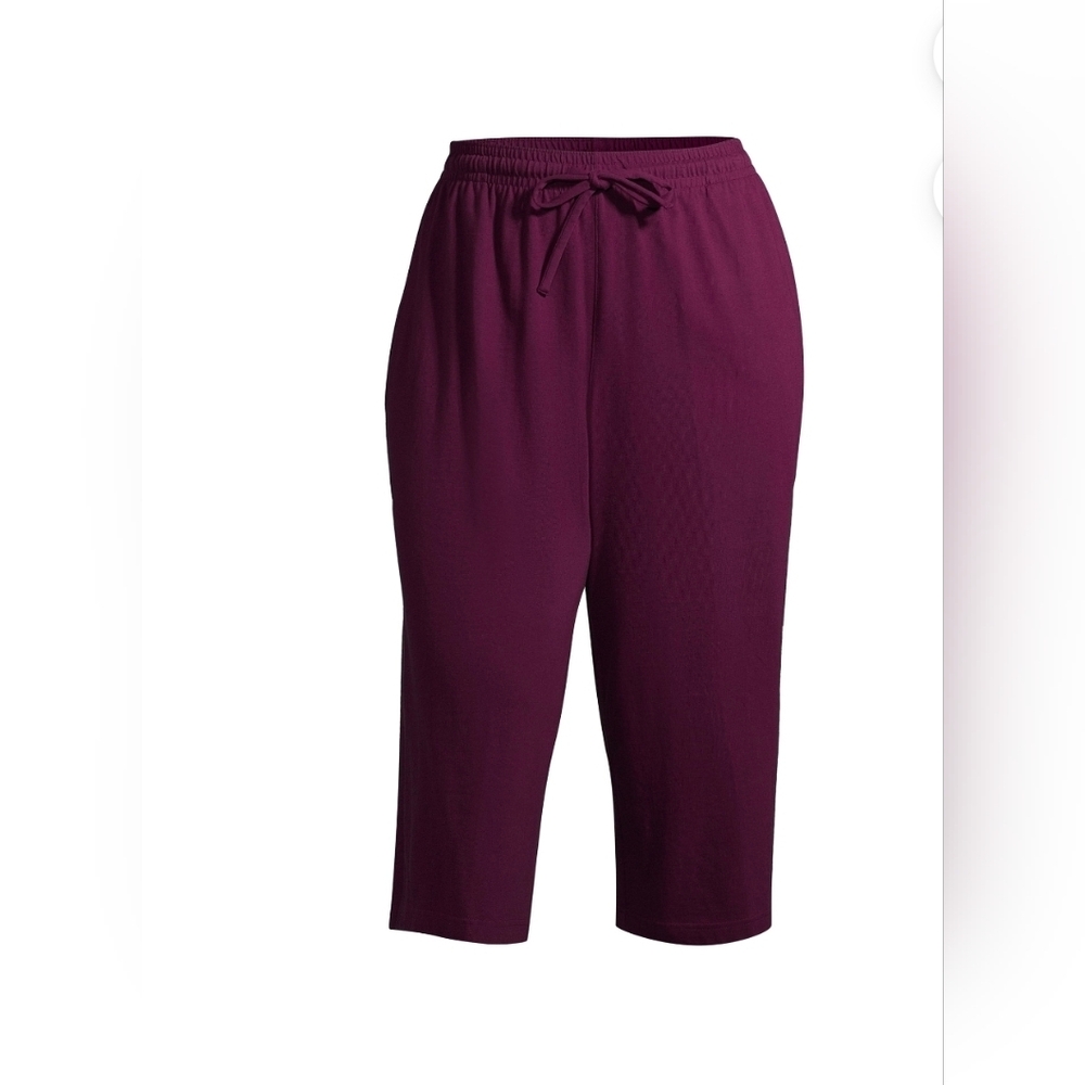 Terra & Sky Plus Size Knit Pull On Purple Oxford Capri Pant 993 994